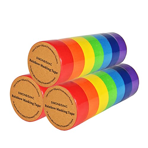SIMON&ISAAC Nastro adesivo carta colorato arcobaleno etichett carta washi  tape 7 rotoli x 13 m x 2,5 cm, per insegnanti, arti, lab, etichette,  drafting, artigianato(3 pezzi) – Giochi e Prodotti per l'Età Evolutiva