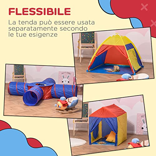 HOMCOM Tenda da Gioco 6 in 1, Tunnel Pieghevole e Borsa di Trasporto,  390x260x92cm – Giochi e Prodotti per l'Età Evolutiva