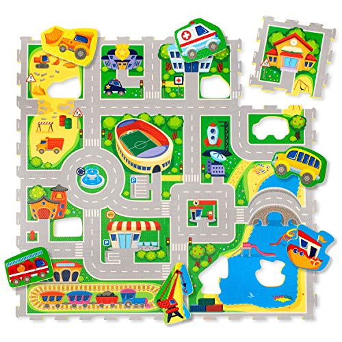 HONLONE Tappeto pieghevole bambini Tappeto gioco bambini Tappeto Giochi  Neonato Gioco e Divertimento Bambini con tanti Colori (180 x 120 cm, città)