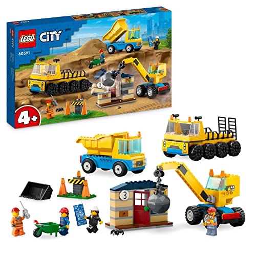 LEGO 60391 City Camion da Cantiere e Gru con Palla da Demolizione, Set con  Veicoli Giocattolo da Trasporto ed Escavatore, Giochi Educativi per Bambini  e Bambine da 4 Anni in su –
