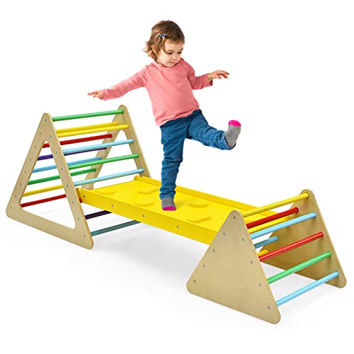 COSTWAY Triangolo da arrampicata 3 in 1, scaletta e scivolo, scaletta da arrampicata  con rampa bifacciale, triangolo per arrampicata e scivolo, per bambini dai  3 anni in su, colorato – Giochi e