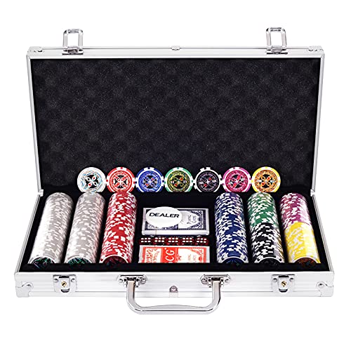 COSTWAY Set da poker con 300 chip laser, valigetta in alluminio, set  completo - Giochi e Prodotti per l'Età Evolutiva