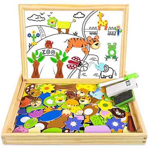 COOLJOY Puzzle Magnetico Legno, Lavagna Magnetica per Bambini, Giochi  Montessori 2 3 4 Anni