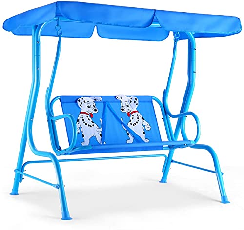 GYMAX Dondolo per Bambini da Esterno in Acciaio, Dondolo per Bambini a 2  Posti con Tettuccio e Cintura di Sicurezza, Ideale per Cortile, Nido e  Giardino, Portata 80 kg (Blu) : 