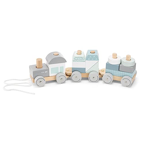 Navaris Trenino in Legno Trainabile - Locomotiva e Vagoni a Ruote  Trainabili con Spago - Treno Giocattolo - Decorazione Cameretta Bambini -  Grigio - Giochi e Prodotti per l'Età Evolutiva