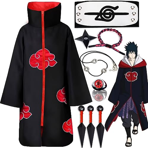 Purpledi Akatsuki Itachi Hidan Uchiha Mantello Anime Costume Cosplay，9pcs Accessori  Mantello Akatsuki Anello Collana per Carnevale Natale Halloween Bambini e  Adulti - Giochi e Prodotti per l'Età Evolutiva