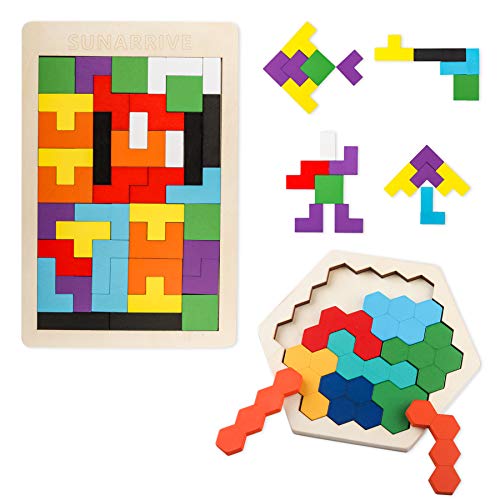 Eutionho Giochi Montessori 3 4 5 6 Anni, Giochi Tetris Tangram in Legno,  (F1W)