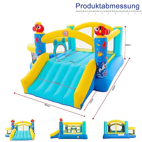 LuckyJump XXL Castello Gonfiabile per Bambini con Soffiatore, con Piscina,  Scivolo, Può Ospitare 2-4 Bambini, Castello Gonfiabile A Tema Oceano,  (366x360x180cm) (Doppio Uso Interno Ed Esterno) – Giochi e Prodotti per  l'Età