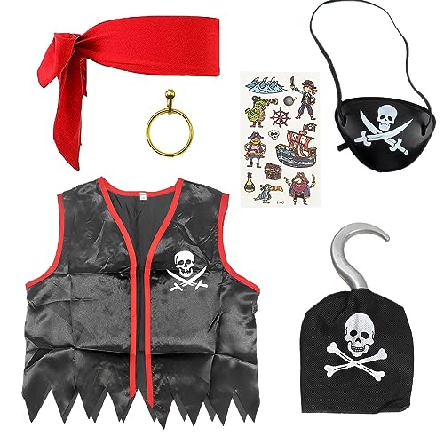 SKHAOVS Set completo di 6 pezzi per gioco di ruolo da pirata, costume da  capitano dei pirati, kit di accessori per costume da pirata per ragazzi,  festa di compleanno a tema pirata